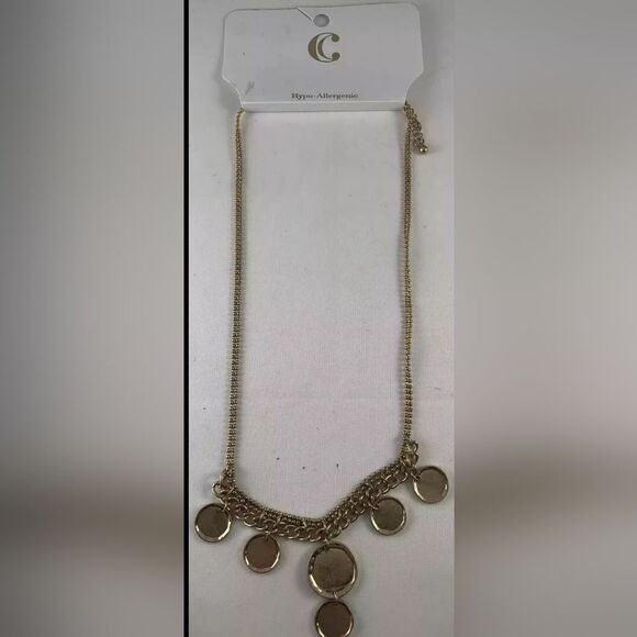 Charming Charlie Adjustable Hypo Allergenic Gold Necklace W/ Plain Charms  NWT - Picture 1 of 3